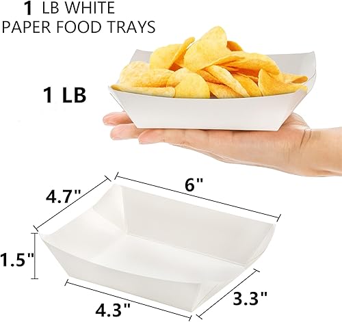Miniatura 2 de DEAYOU Paquete de 250 botes pequeños de papel para alimentos, bandeja de alimentos de papel blanco de 1 libra, cesta de cartón desechable para papas