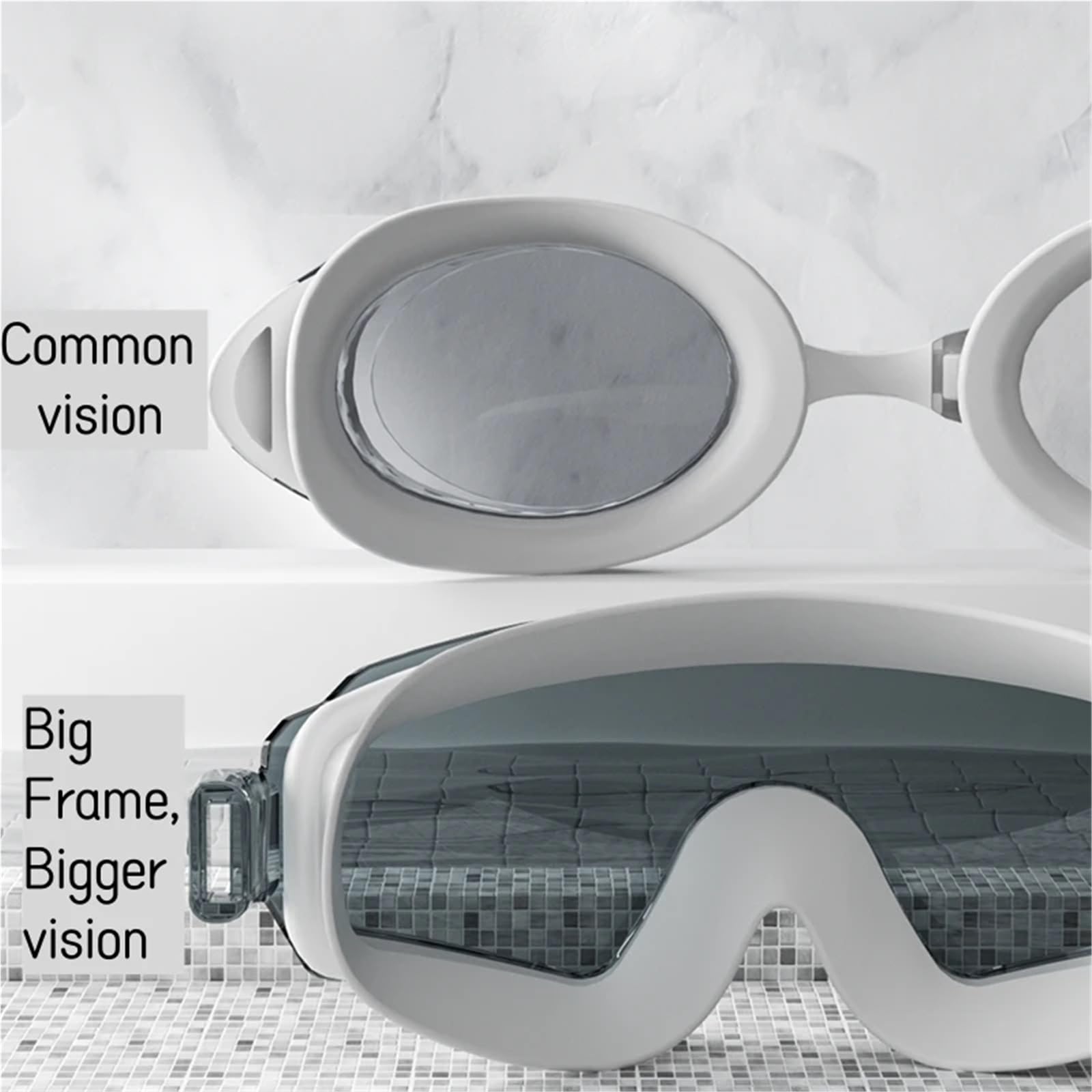 JUANYAO Schwimmbrille Stilvolle Schwimmbrille mit großem Rahmen, wasserdicht, HD-Vision, Schwimmbrille for Erwachsene for Männer und Frauen Für Schwimmen(Black Lens)