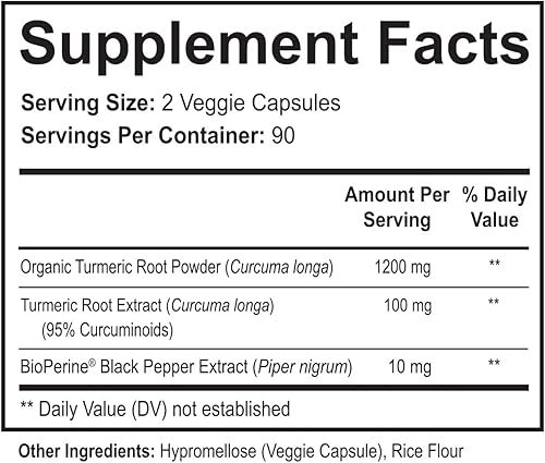 Miniatura 2 de NutriFlair Curcumina de cúrcuma con BioPerine - Suplemento de cúrcuma de 1300 mg, extracto de curcuminoides estandarizado al 95% con pimienta negra
