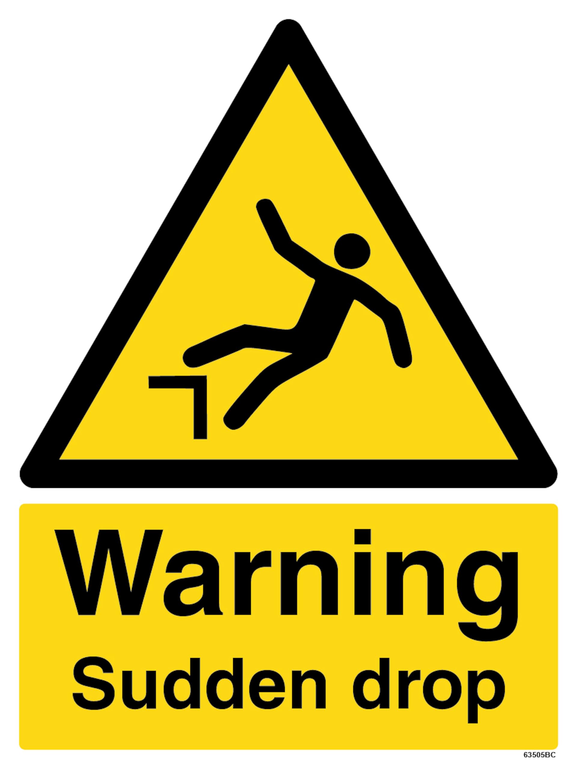 V Safety Warning Sudden Drop/Fall - Portrait 150 x 200mm - 2mm Rigid Plastic Safety Sign