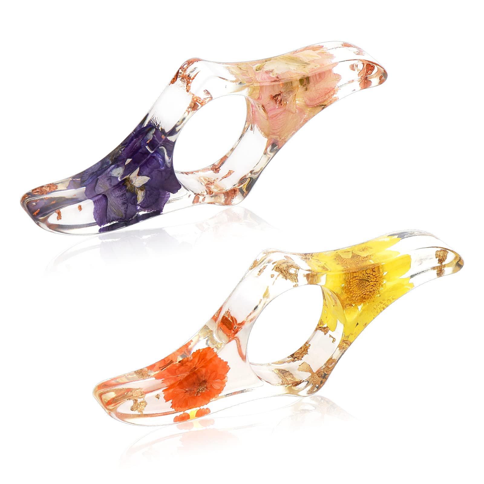 Prasacco 2 uds soporte de página de anillo de pulgar, marcador de pulgar flor seca soporte de página de libro marcapáginas de lectura de resina accesorios de lectura de libros