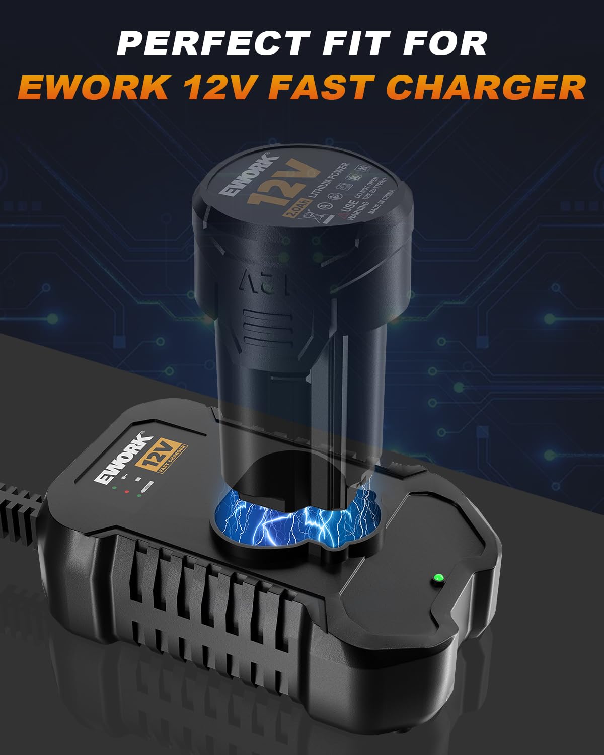 EWORK 12V Max Lithium Battery Charger - 1.5A Charger with Overcharge Protection Function