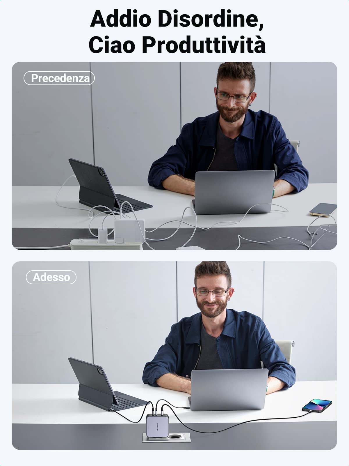 UGREEN Nexode 140 W PD 3.1 - Caricabatterie USB C rapido a 3 porte GaN Tech, presa USB C, compatibile con iPhone 16 Plus Pro Max 15 14 13 12 11 Galaxy S24 S23 S22 A15 Pixel 9 8 7 iPad MacBook Air Pro