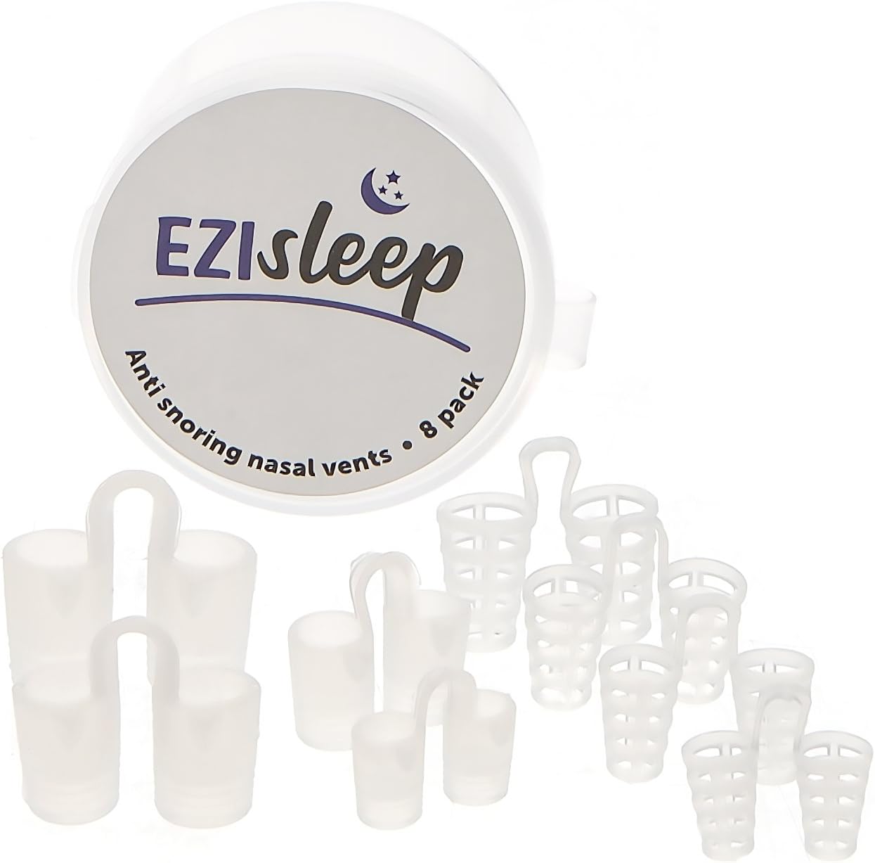 Stop Snoring Nose Vents - Anti Snoring Sleep Aid Device - Set of 8 Nasal Dilators with 10 Bonus Breathing Strips- Natural and Comfortable Stop Snoring Solution.