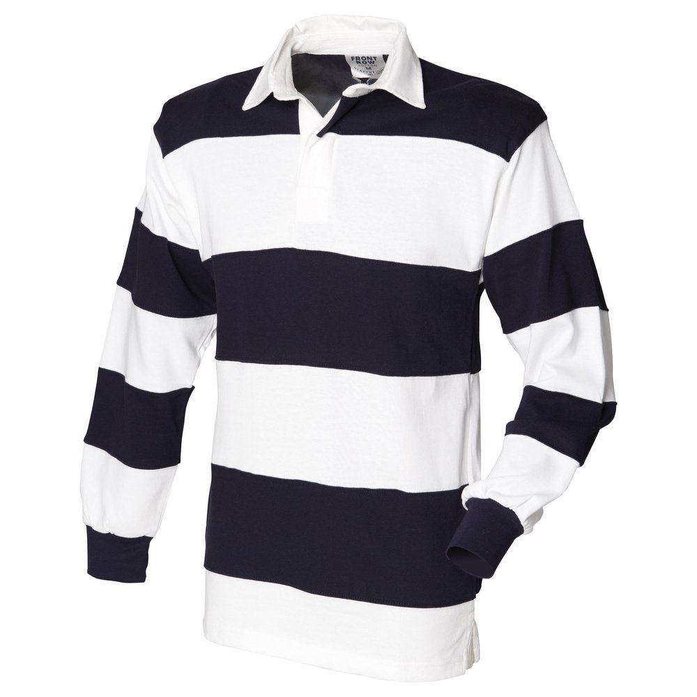 Front Row Sewn stripe long sleeve rugby shirt White & Navy (White