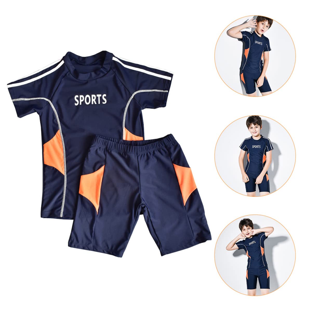 iplusmile Set di Costume da Bagno Due Pezzi per Ragazzo Protezione Solare Estiva in Blu, Design Chic in Nylon e Poliestere per Vacanze Estive e Piscina