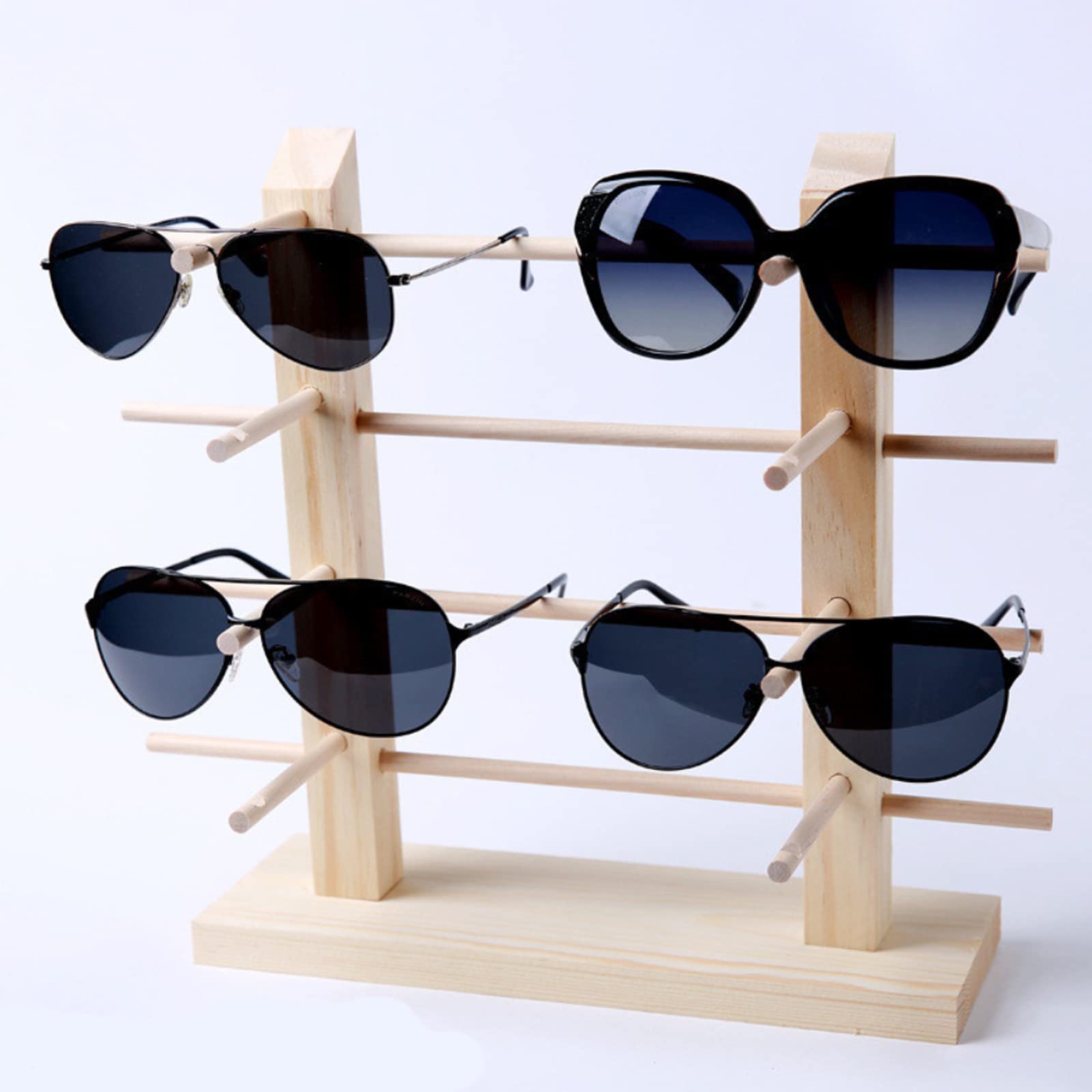 Espositore per Occhiali Creativi Occhiali da Sole in Legno Rack Supporto a 4 Strati per 8 Paia di Occhiali Porta Occhiali Da Sole per Esporre Occhiali e Gioielli, Orologi