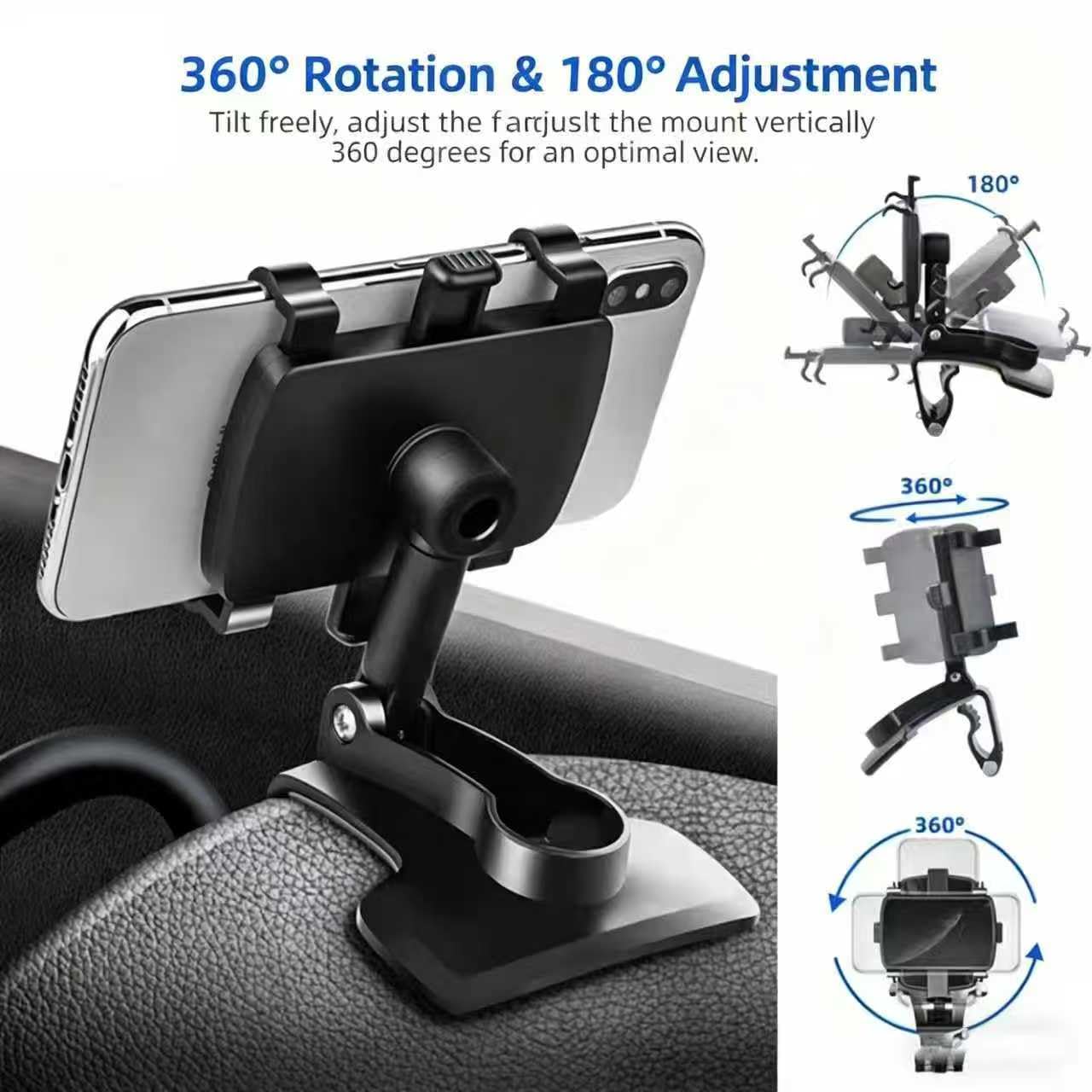 Supporto per Telefono da Cruscotto Auto, Supporto Girevole per Cellulare con Clip, Supporto con Clip Girevole a 360 Gradi per Smartphone da 4 a 7 Pollici