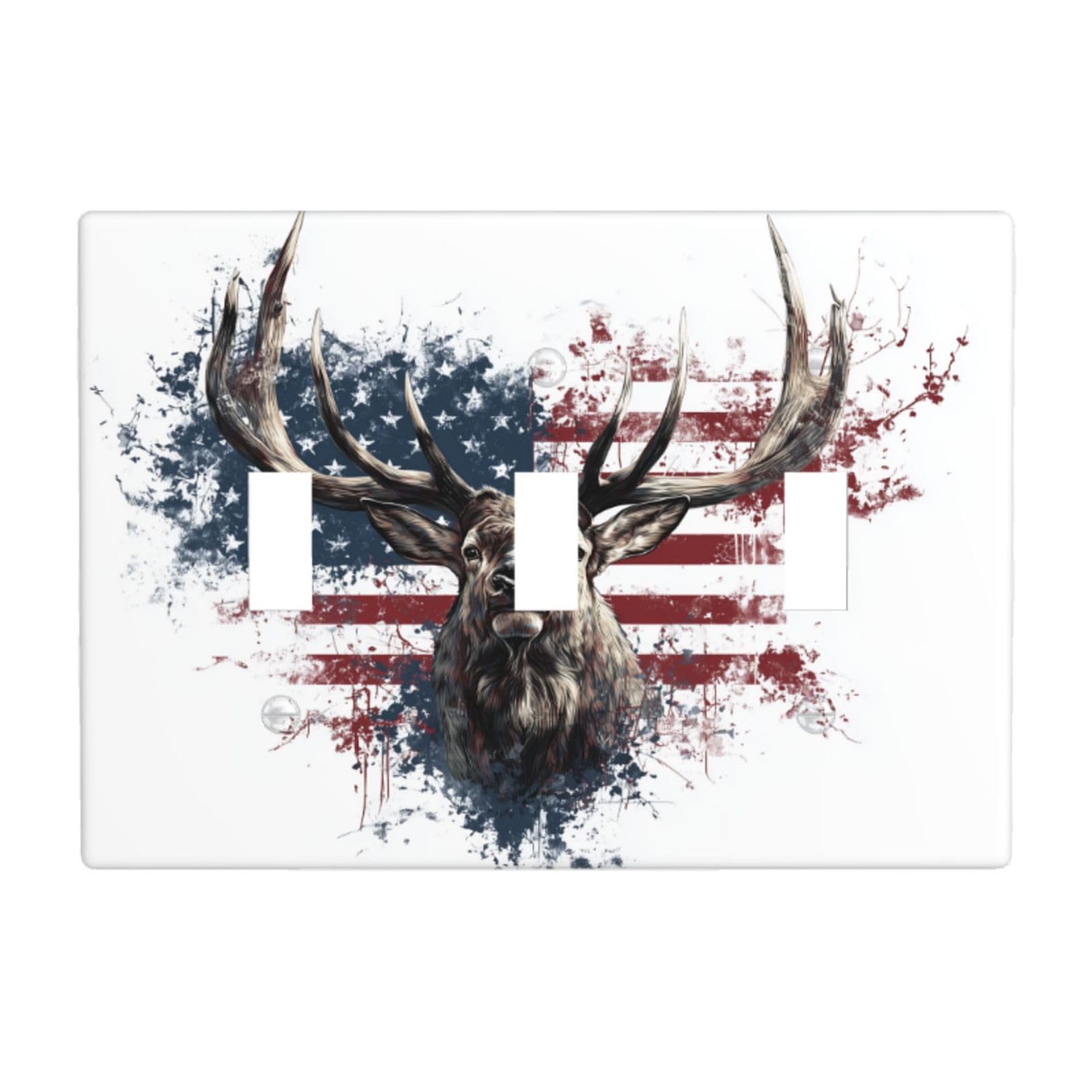 American Flag and Majestic Elk Head Light Switch Covers 3 Gang Triple Toggle Wall Plate Switchplate Electrical Faceplate for Bathroom Kitchen Bedroom Decor