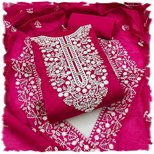 Image of Y2Y Women's Heavy Cotton Embroidery Work Unstitched Salwar Suit Dress Material With Chanderi Work Dupatta (Free Size Multi Color)