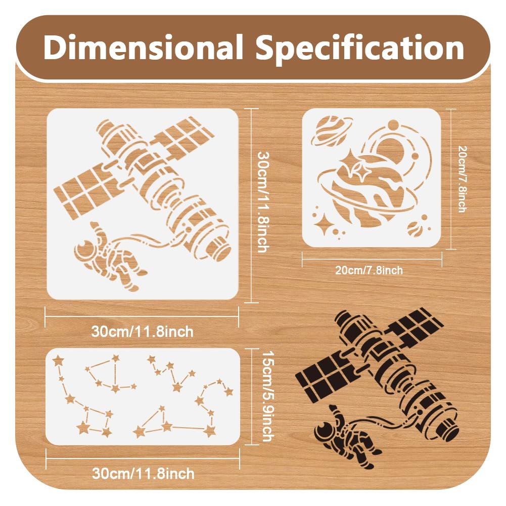 DOODLREAM 9 Pack Space Universe Planet Craft Stencil for Painting Reusable Plastic Aviation Themed Stencils for Painting on Wall Wood Fabric Canvas DIY Home Decor Craft Stencil - Image 2
