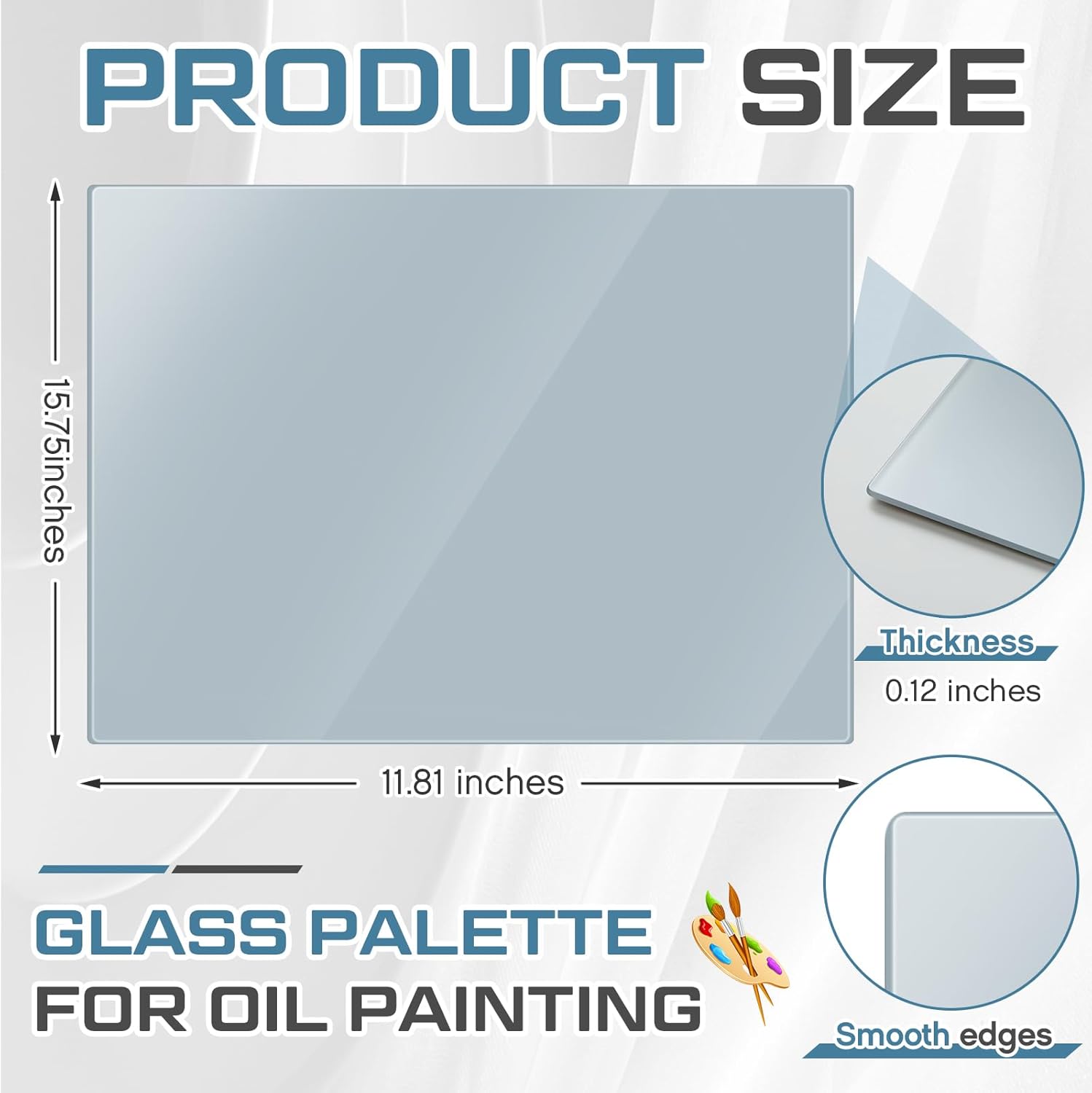 Nuanchu 1 Pcs 12 x 16 Inches Neutral Grey Tempered Glass Palette for Oil Painting Keeps Wet Paint Fresh Scratch Resistant Easy Clean up for Palette Artist Supplies DIY Color Mixing