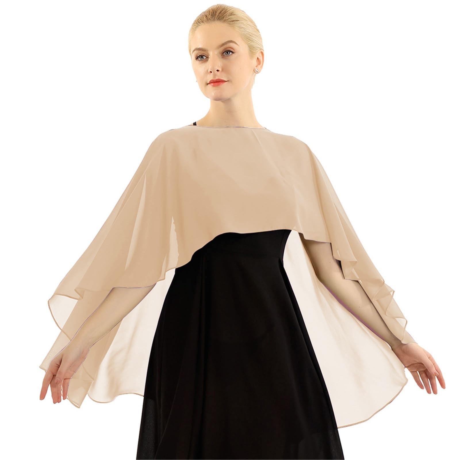 WXBCDS Chiffon Bolero Women Wedding Bridal Cape Soft Chiffon Shawl Wrap Lady Evening Prom Shrug(Champagne)