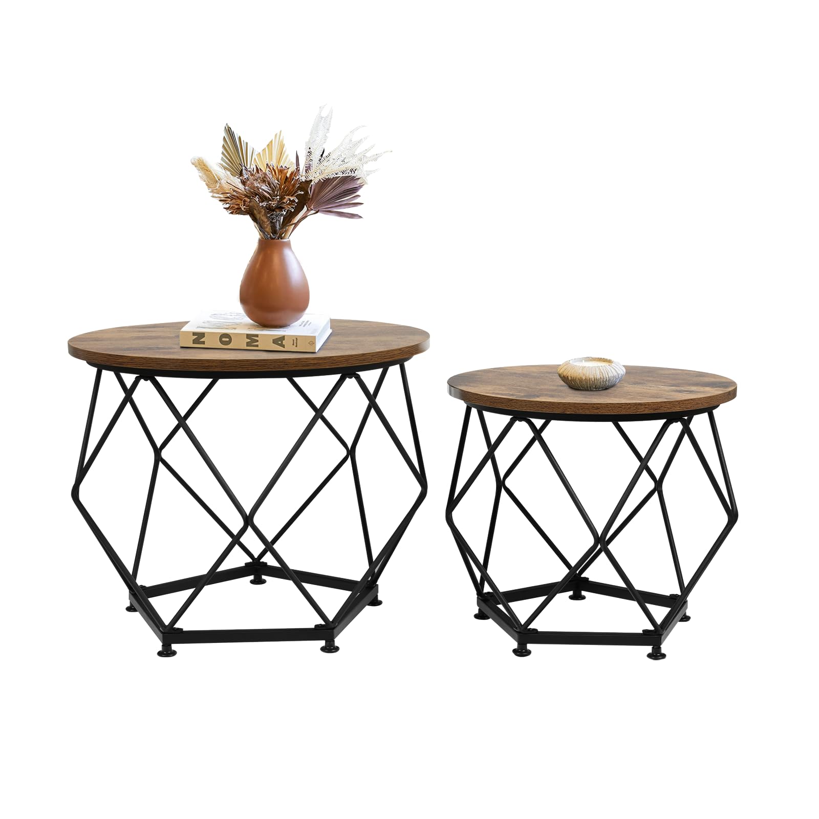 Small Round Coffee Table Set of 2,Modern Coffee Table with Metal Frame