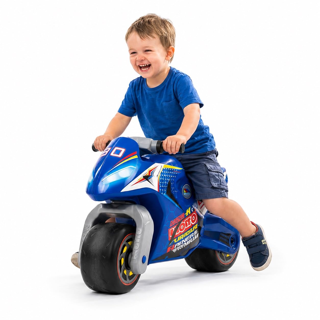 MOLTO - Moto Correpasillos Azul de Carreras Infantil, Diseño de Carreras para Niños y Niñas, Ligera, Estable y Cómoda, Juguete Seguro para Interior y Exterior, + 18 Meses