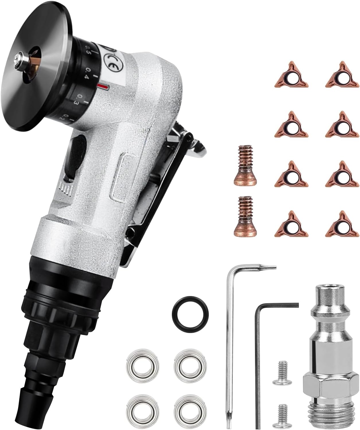 2 in 1 Mini Pneumatic Chamfering Machine, Handheld 45 Degree Arc Pneumatic Chamfer Tool, Portable Deburring Tool for Metal Wood, Air Chamfer Tool with Replace Blade and Bearing(R angle blade)