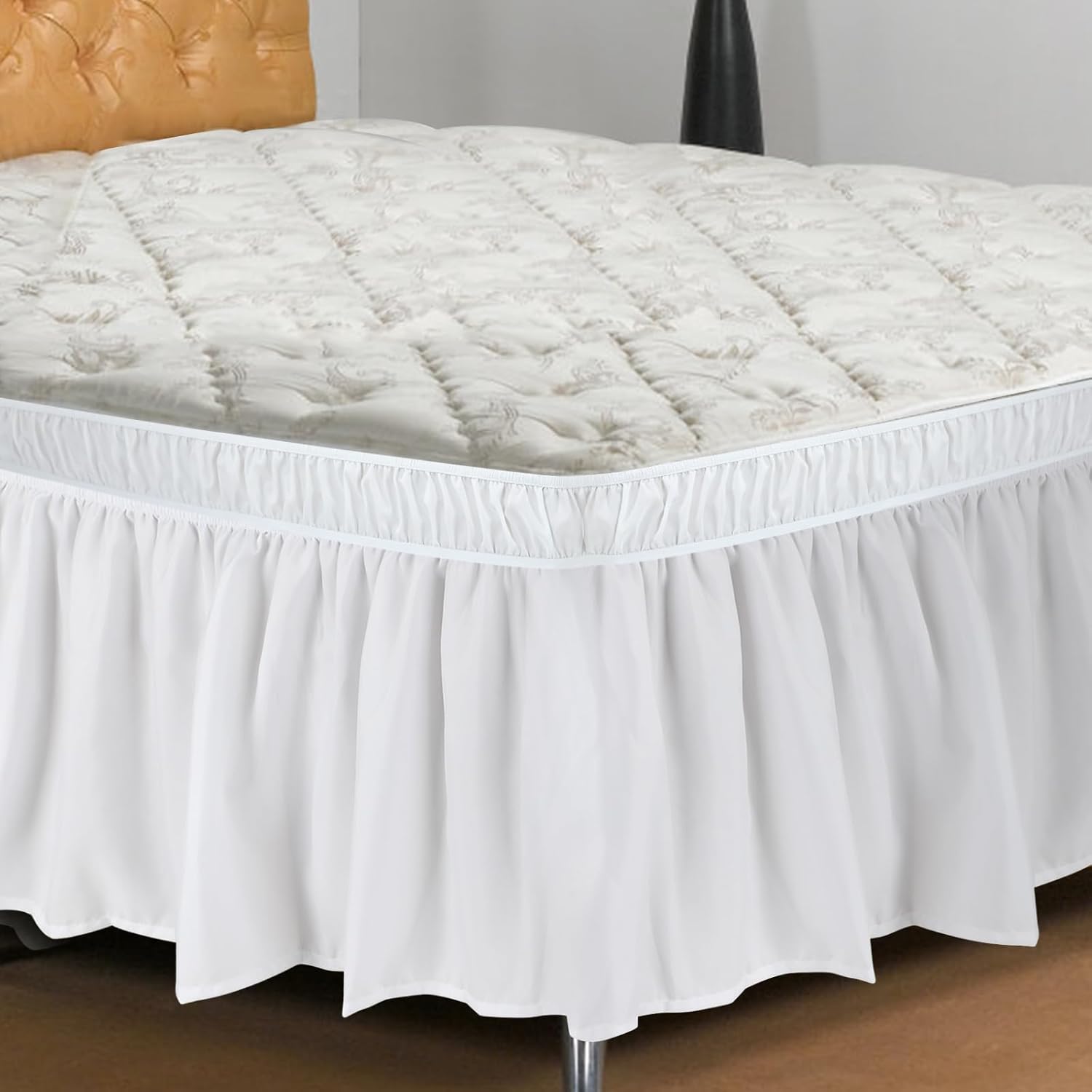 Elastic Ruffled Bed Skirt, Anti Slip Basic Microfiber Bed Skirt, Queen/King Size 100% Microfiber Bed Wrapped Skirt for Bedroom, Hotel (King)