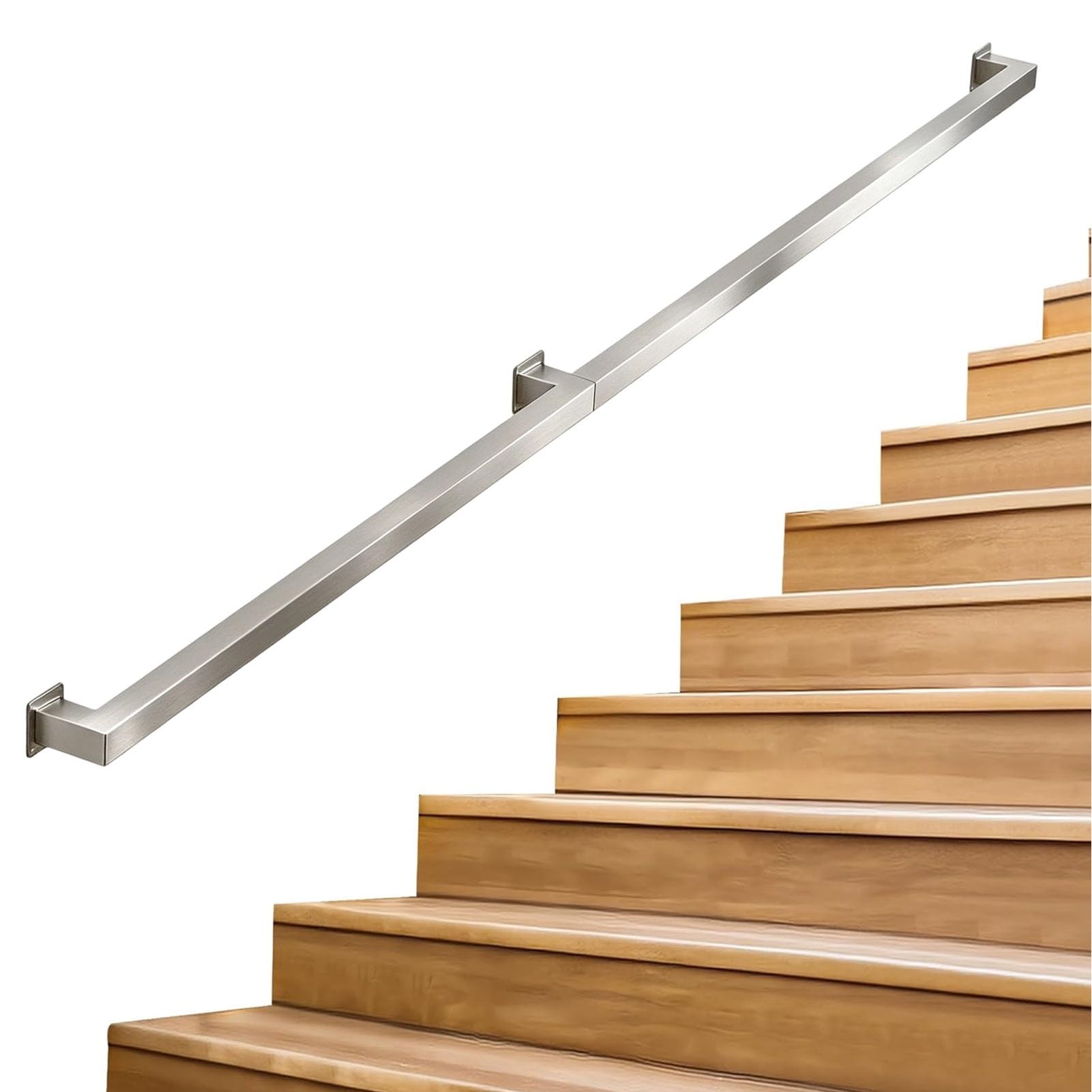 Junvstor Stainless Steel Stair Handrails 30-600cm, Wall Mount Elderly Railings Safety Hand Support Rail Corridor Rod, Metal Rail For Staircase, Lofts Decking Banister, Grab Bar Kit(16ft/480cm)
