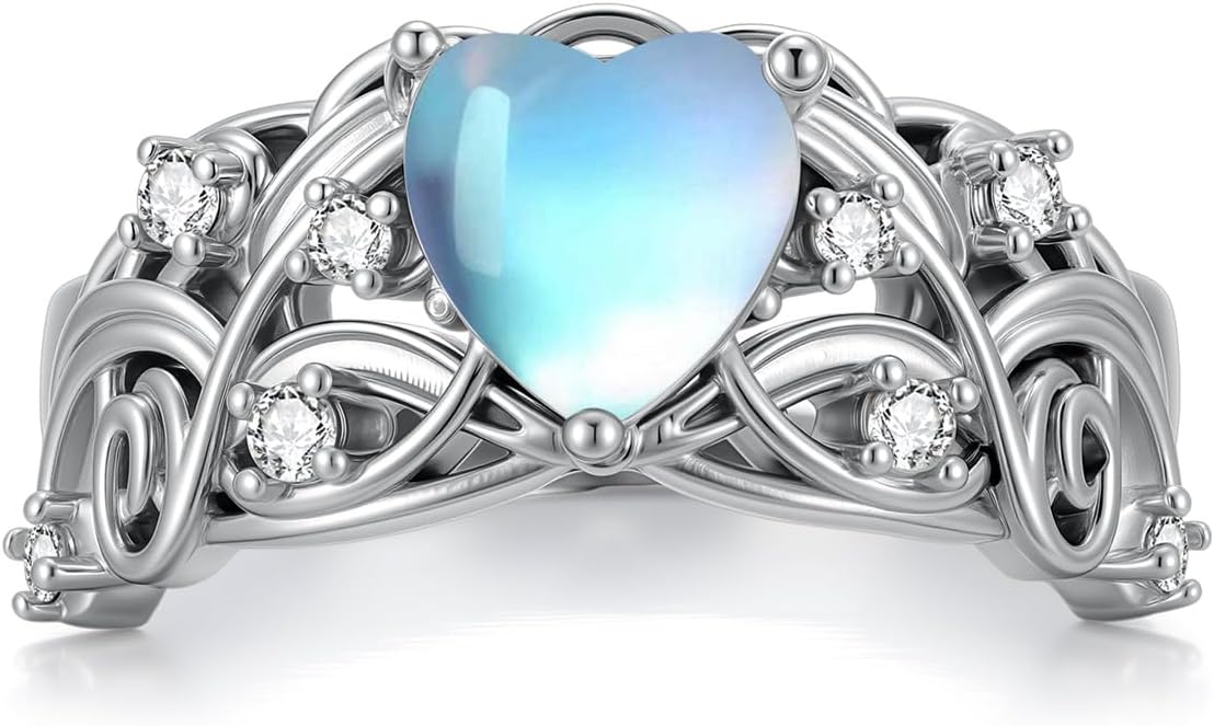 925 Sterling Silver Moonstone Moissanite Fashion Engagement Ring Jewelry for Women