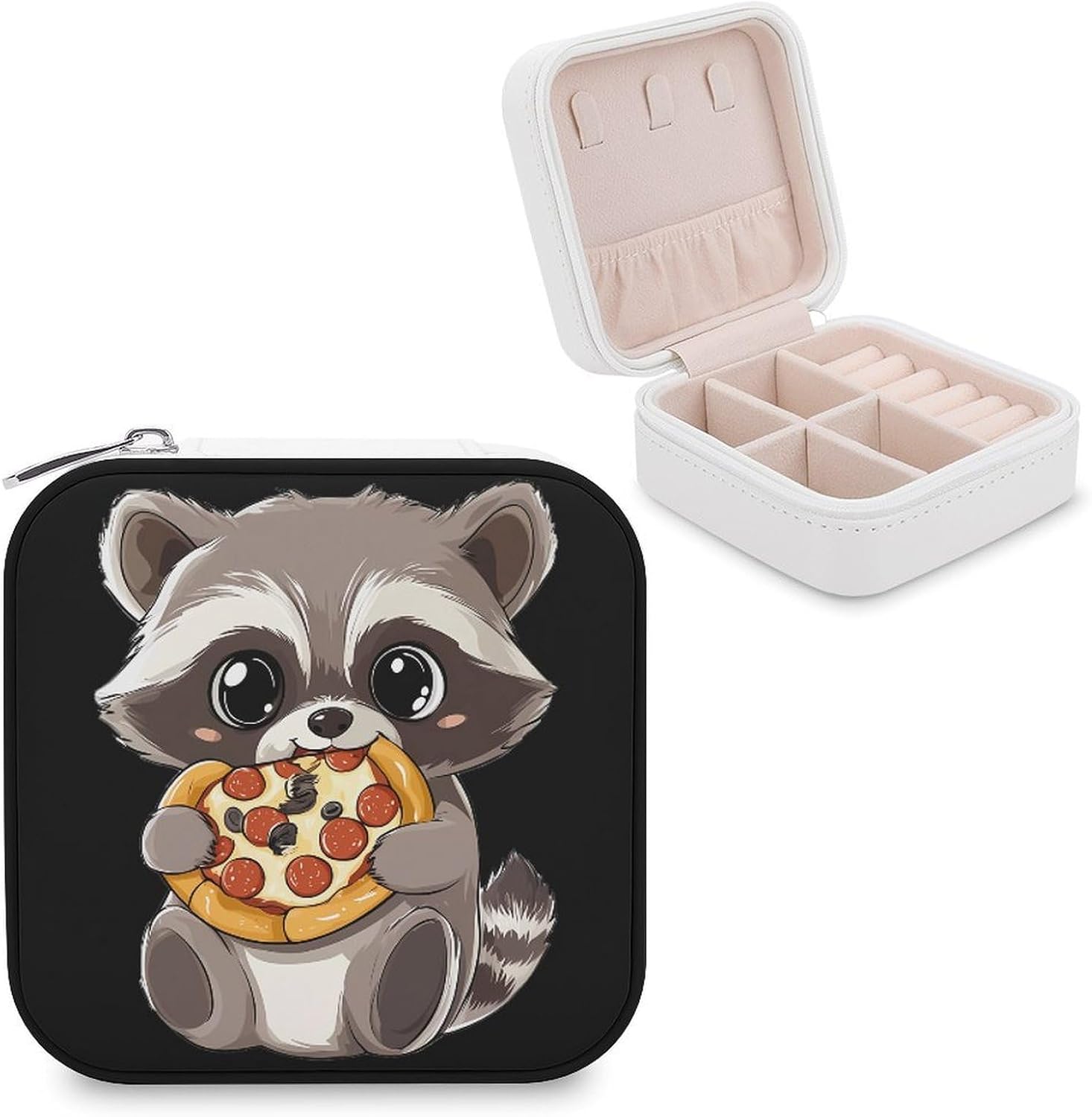 Raccoon Eating Pizza Mini Jewelry Travel Case Small Box