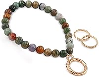 HONZUEN Natural Indian Agate Beaded Wrist Key Lanyard for Women - Stone Wristlet Keychain Strap for Keys, Wallet, Cards