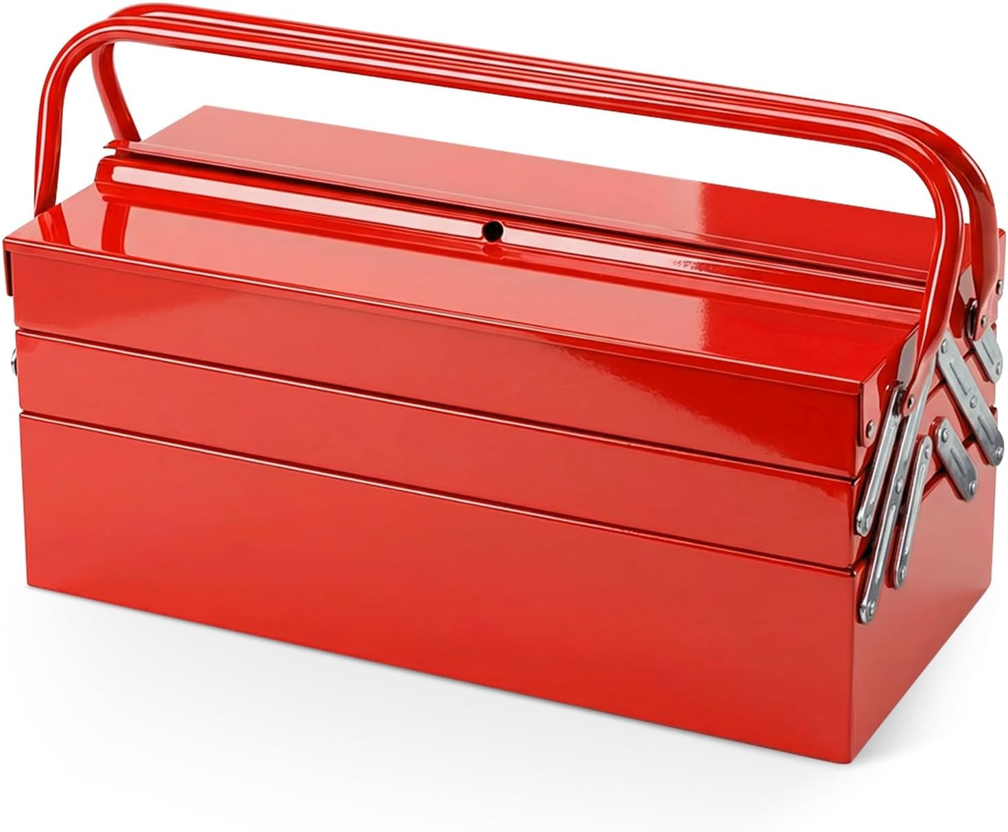 FORGE 18" Metal Cantilever Tool Box with 5 Trays with Handle Metal Portable Tool Box Red, Steel Toolbox Lock Storage Organizer for Repair Shop Household Factory Warehouse