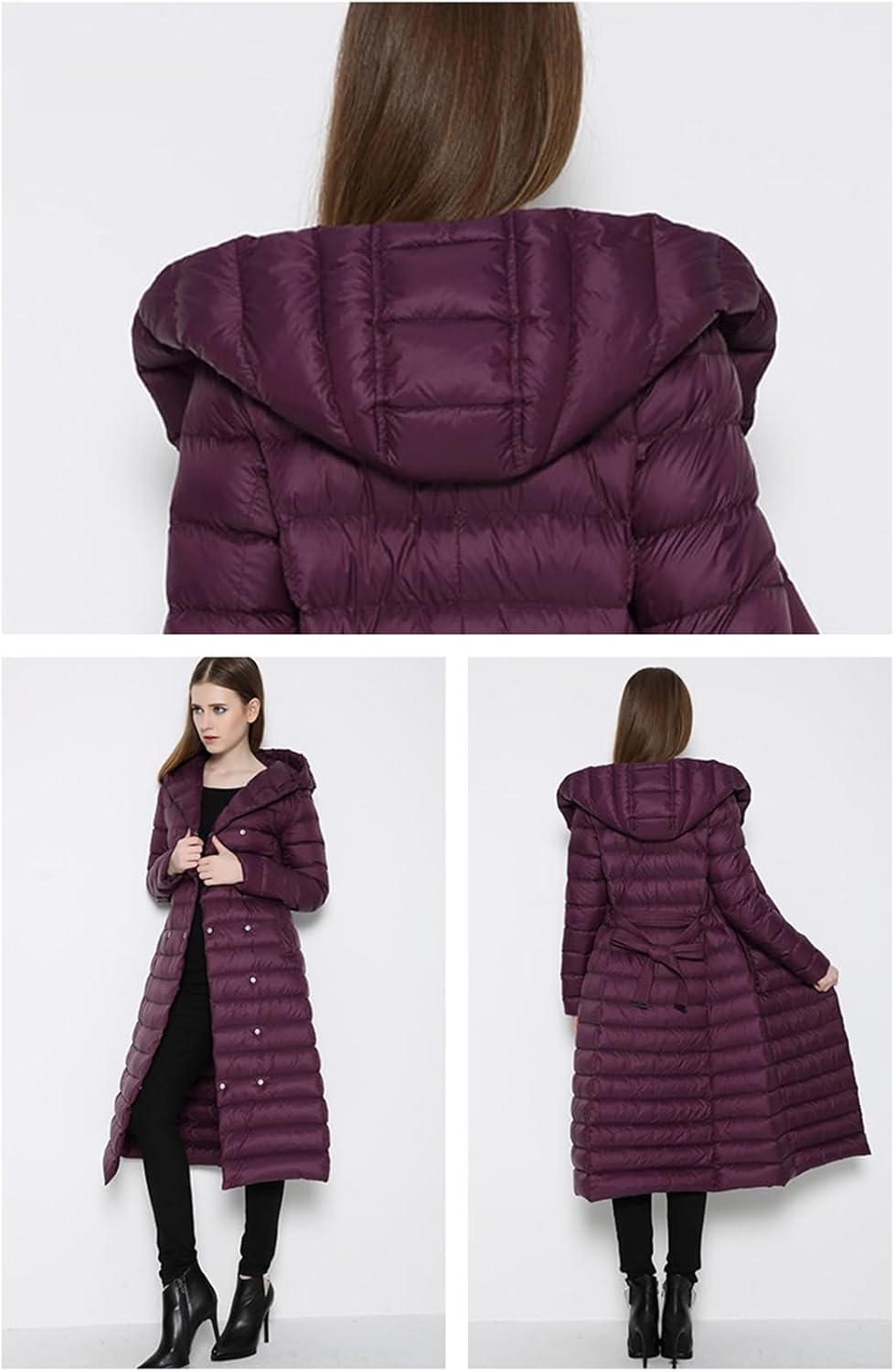 Adhdyuud Women Long Duck Down Jacket Winter Feather Warm Slim Windbreaker Casual Hooded Outerwear