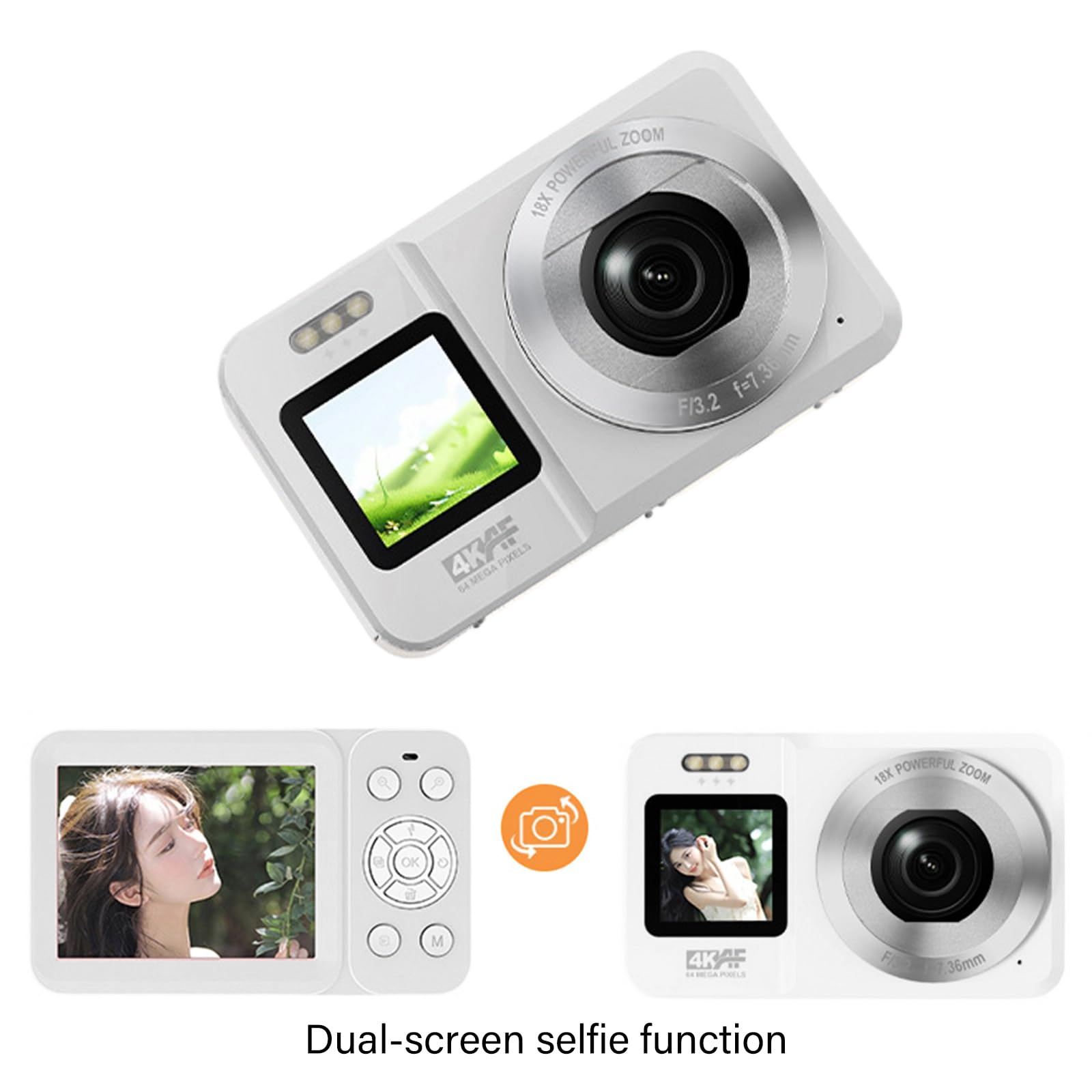 Fotocamera digitale a doppio schermo 4K UHD 64MP con 18X Design compatto e portatile per studenti Adolescenti Principianti Compatta fotocamera per studenti