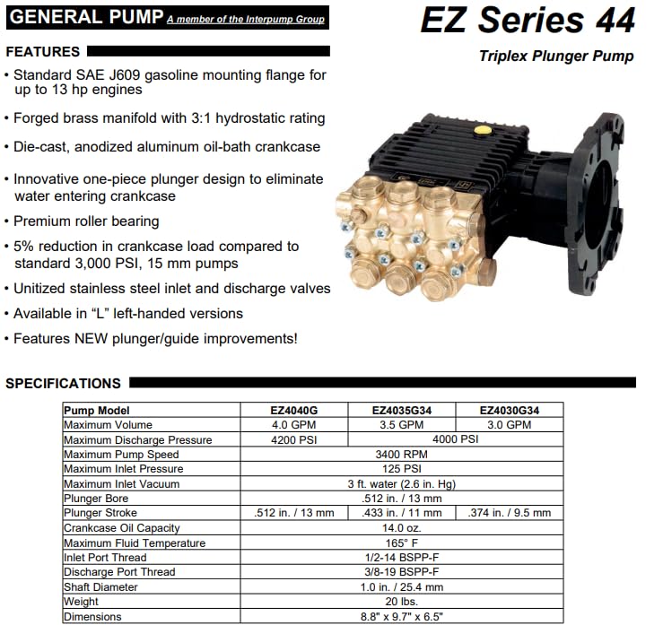 Amazon.com : General Pump, EZ4040G, 4000PSI@4GPM, 3400 RPM, 1