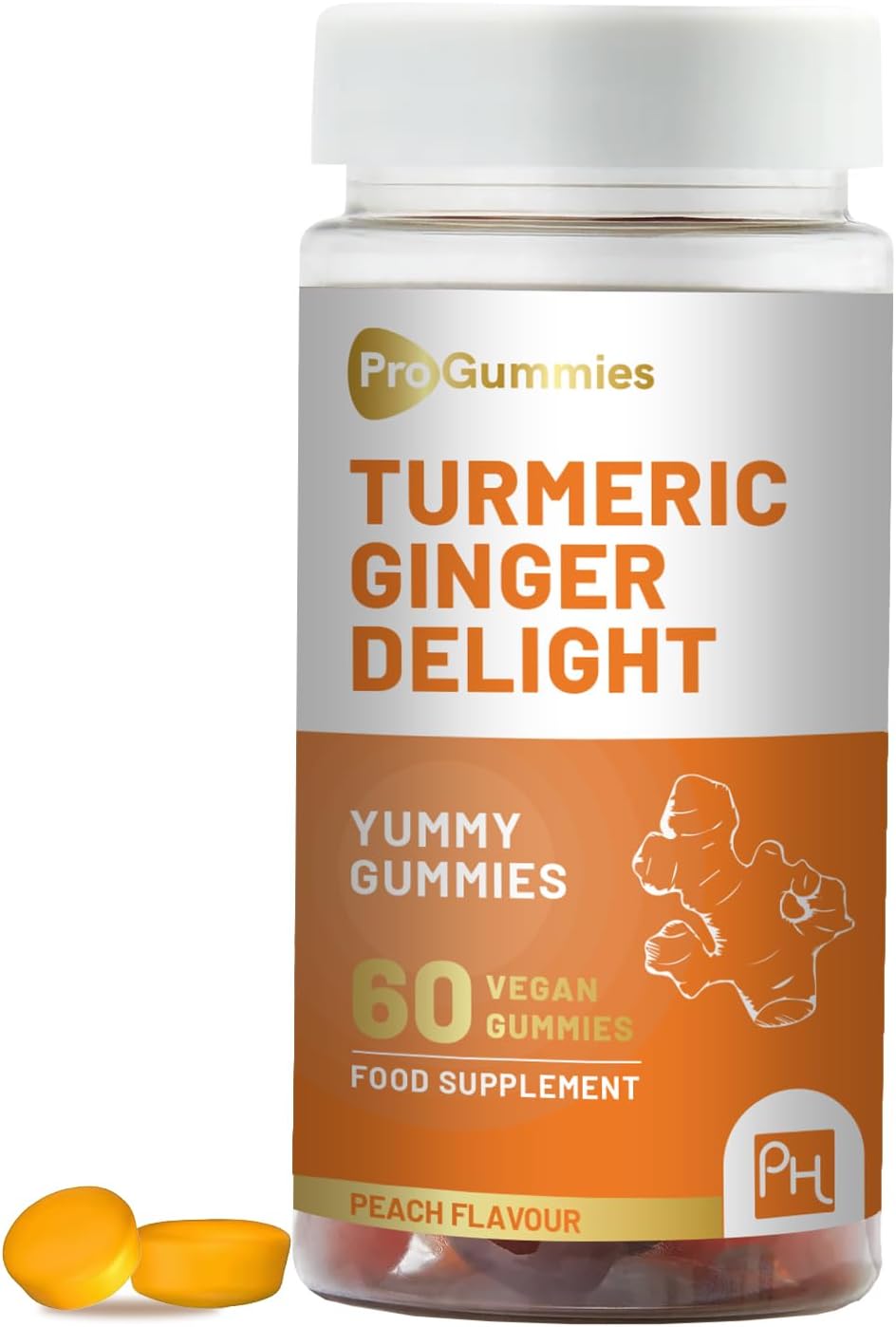 Turmeric and Ginger Gummies 60 Vegan Pro Gummies Natural Peach