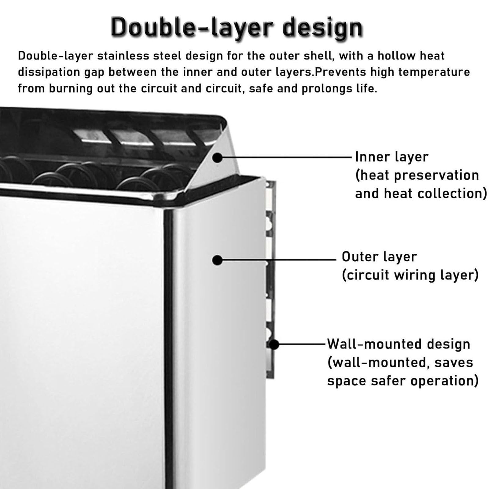 Riscaldatore elettrico per sauna da 4,5 kW-9 kW, stufa per sauna a vapore secco da 220 V con controller interno e timer per la casa, l'hotel, la sauna, la spa, il bagno,8KW