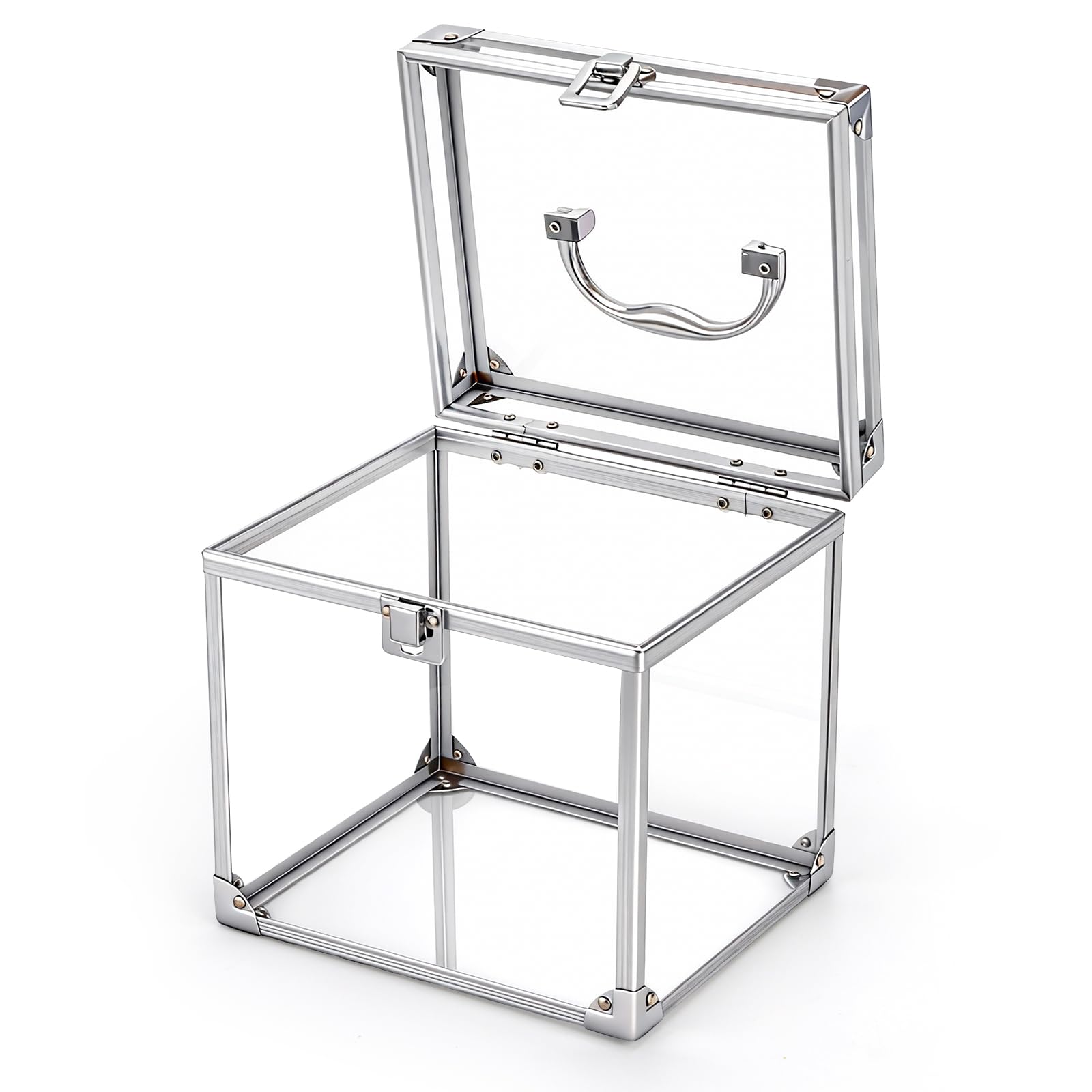 Okllen Transparent Acrylic Crown Box with Portable Handle, Silver