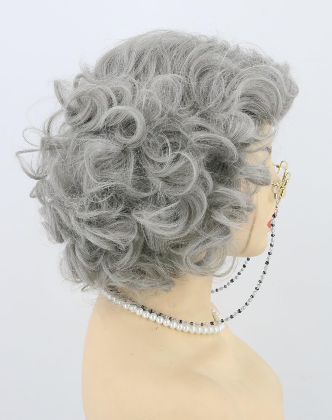 Topcosplay Old Lady Wig and Accessories 5pcs Set Granny Costume Wig Grandma wig Halloween Party Wigs (Grey) - Image 3