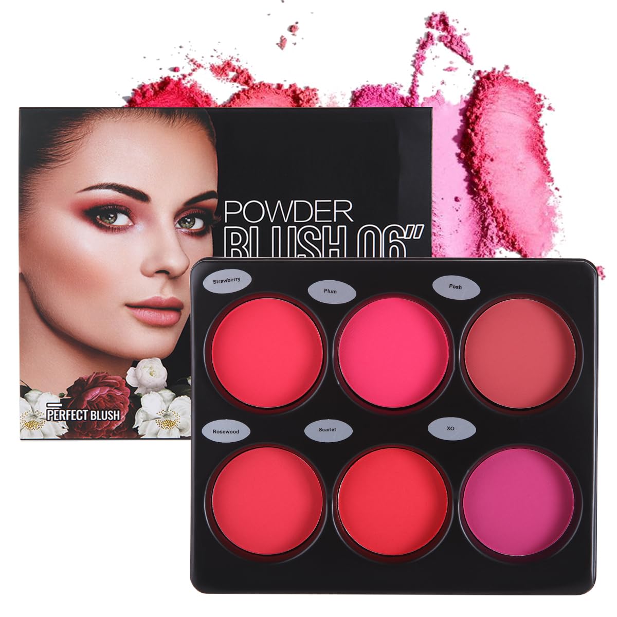 Katiluxiya 6-Color Blush Palette Long Lasting High Pigment Matte Pressed Powder Blush for Cheeks Long Lasting High Pigment Matte Shimmer Pressed Powder Blush