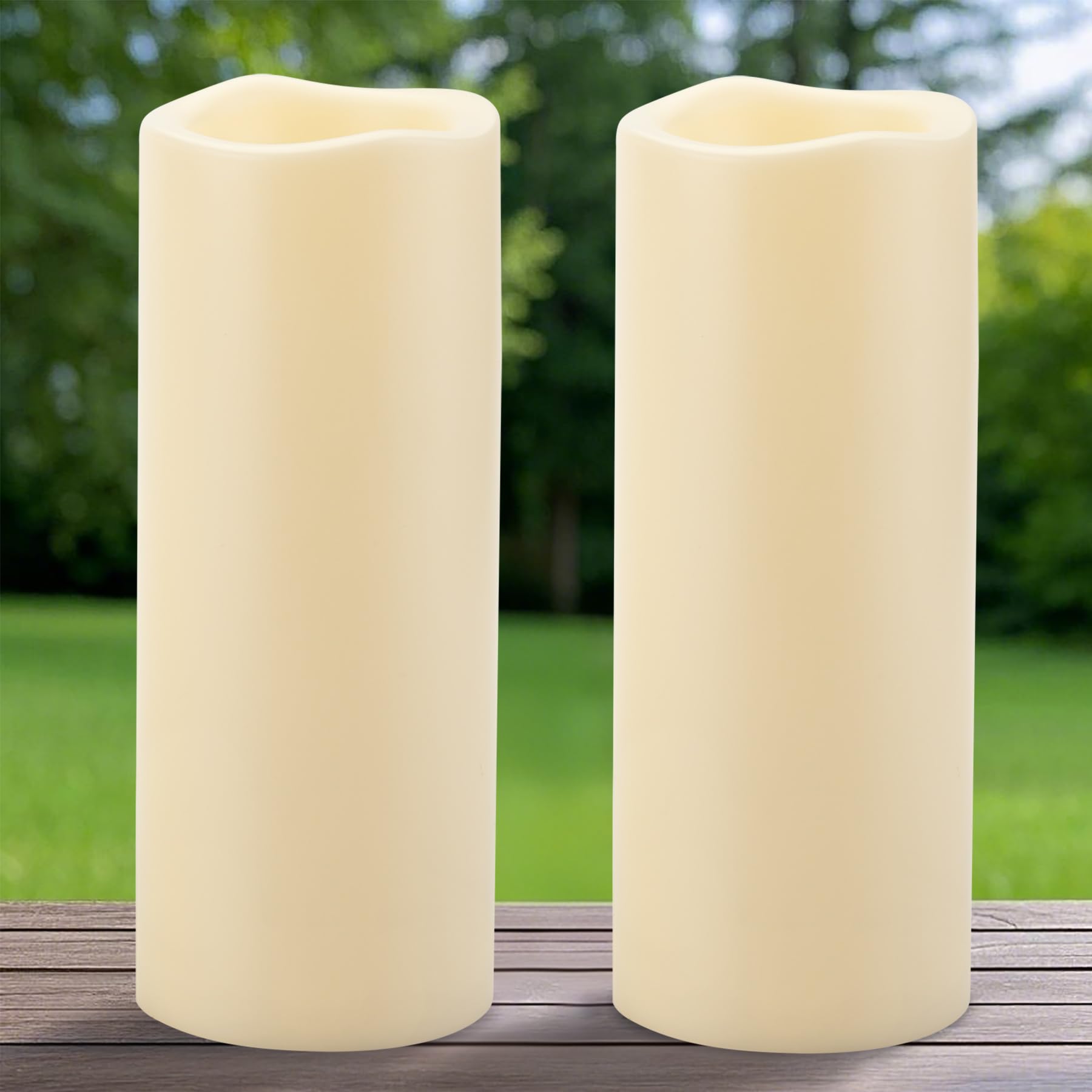 Yakpo 2 Pack 10 x 25.4 cm Large Waterproof Outdoor LED Candles with Timer, Battery Operated Outdoor Flameless Candle with Timer, Flickering LED Pillar Candles for Festival Outside Lantern Decorations