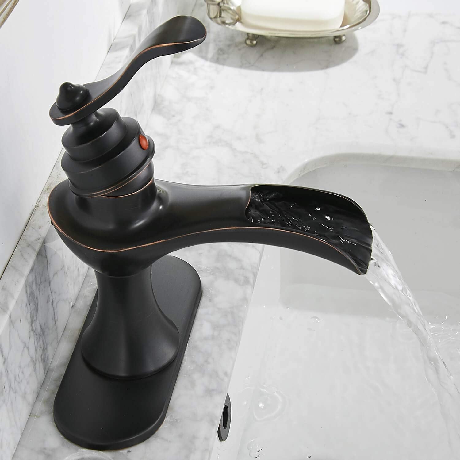 Tор Brаndѕ Homevacious Waterfall Bathroom Faucet Oil Rubbed Bronze Antique Vanity Basin Sink Farmhouse Lavatory Single Hole One Handle with Pop Up Drain Stopper Mixer Tap with Overflow Supply Line Lead-Free