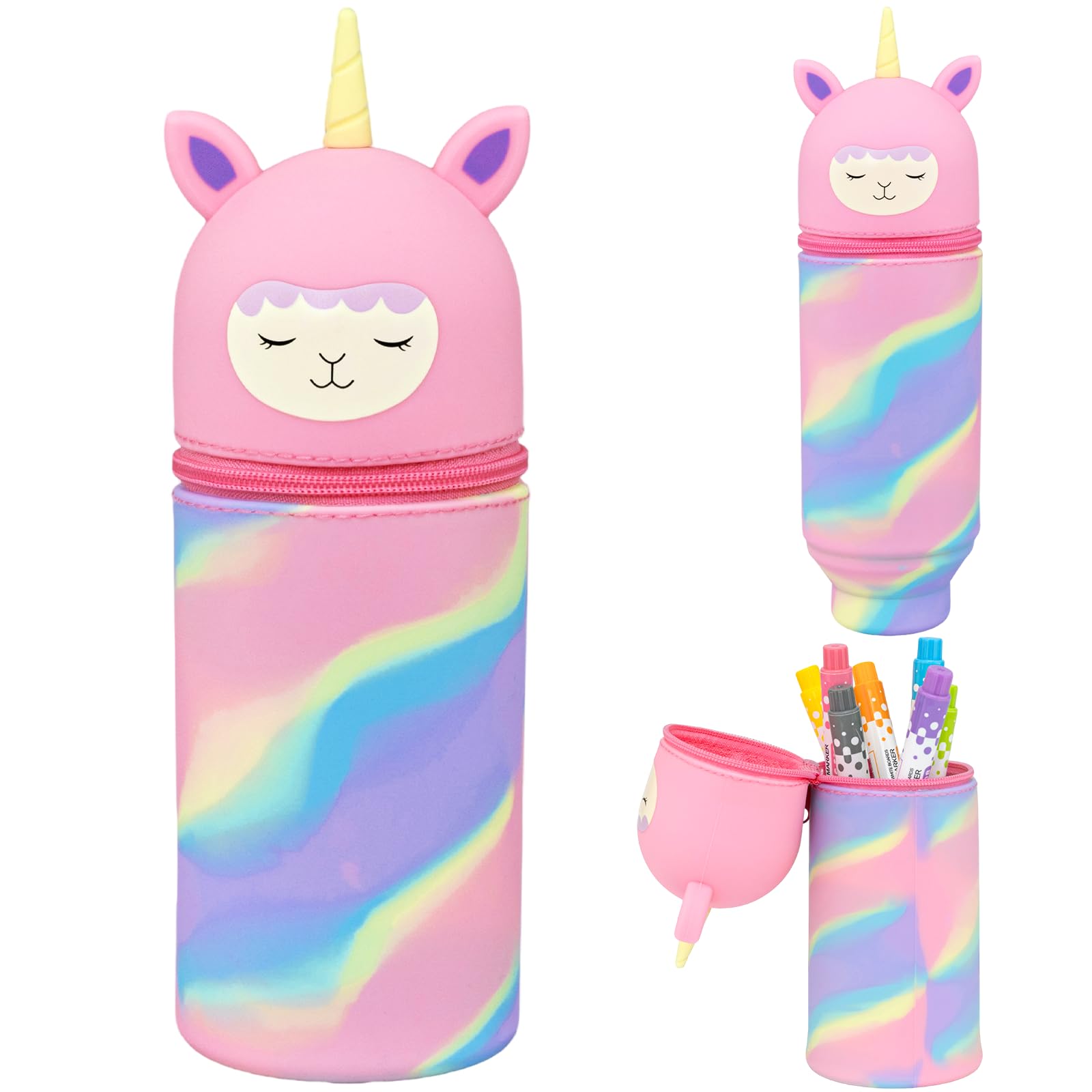 TEUYOE 2-in-1 Soft Silicone Pencil Case, Unicorn Design, Retractable