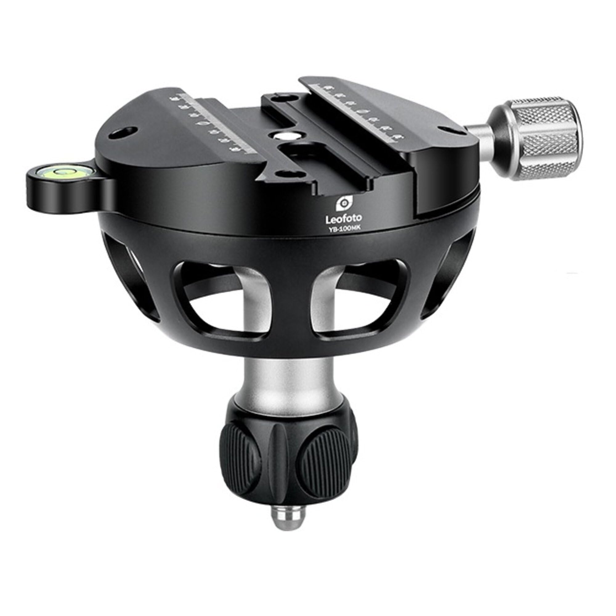 LEOFOTO YB-100MK Adaptateur demi-boule de nivellement 100 mm avec pince compatible Arca/RRS avec niveau à bulle pour bol trépied à poignée moyenne creuse légère