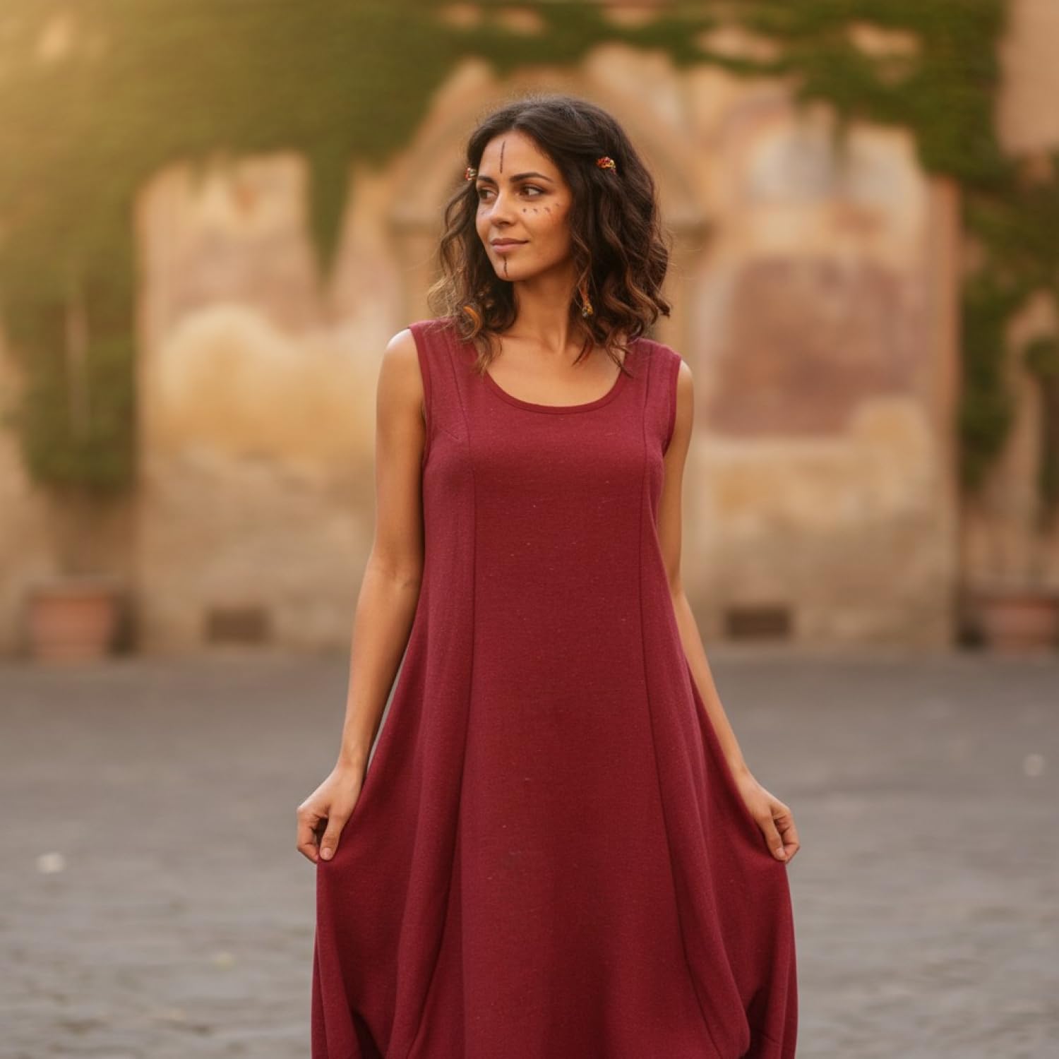 GURU SHOP Vestido largo de verano convertible para mujer, de algodón, largo y medio, ropa alternativa