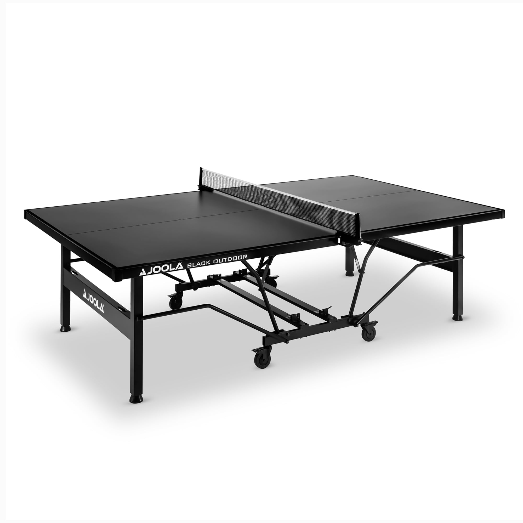 JOOLA Tischtennisplatte Black Outdoor, Wetterfest, Mobile & Klappbarer Tischtennistisch | 6mm Aluminium Plattenstärke | Inklusive Netz, schwarz, 274 x 152,5 x 76 cm