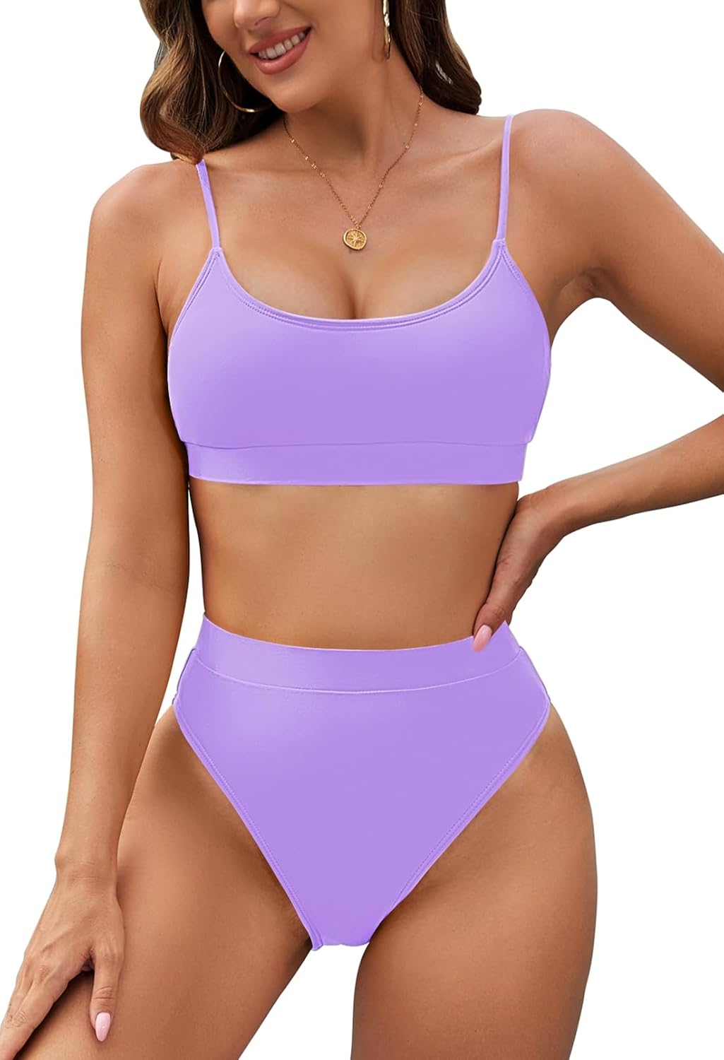 Pink Queen Plus Size High Waisted Bikini Set for Women Two Piece Cheeky High Cut Swimsuit Bathing Suit White M