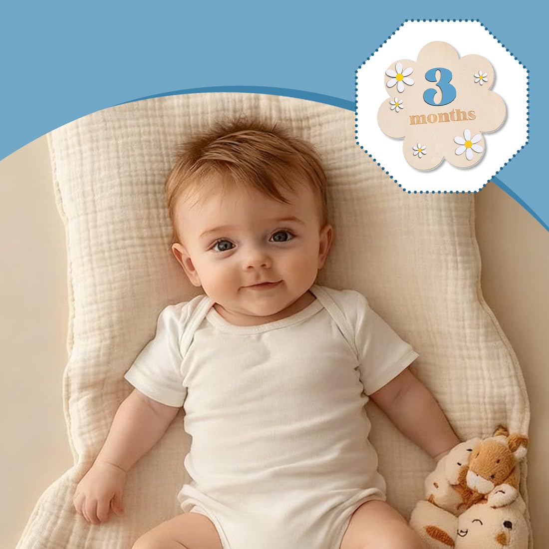 Étapes Bébé en Bois, 1 set Cartes Mensuelles Bebe, Style Floral, Accessoires Photo pour Nourrissons de 0 à 12 Mois, Enregistrement de Croissance, Carte Mois par Mois