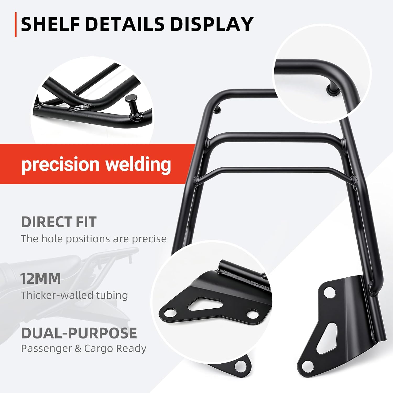 Mokuo Motorcycle Black Rear Luggage Rack Iron Luggage Storage Rack Carrier Compatible with 2016-2020 Honda Grom MSX125 image 3