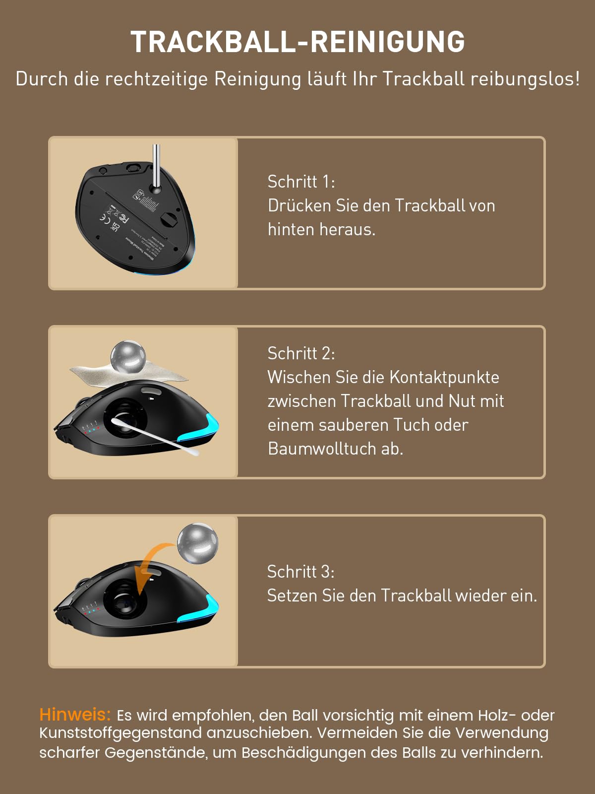 SABLUTE MAM1 Pro Ergonomische Trackball Maus Kabellos, RGB, Bluetooth & USB | Wiederaufladbare Maus mit Daumensteuerung, 5 DPI Stufen, Beleuchtung, Verbindung mit 3 Geräten für PC, Laptop, Mac, Windows