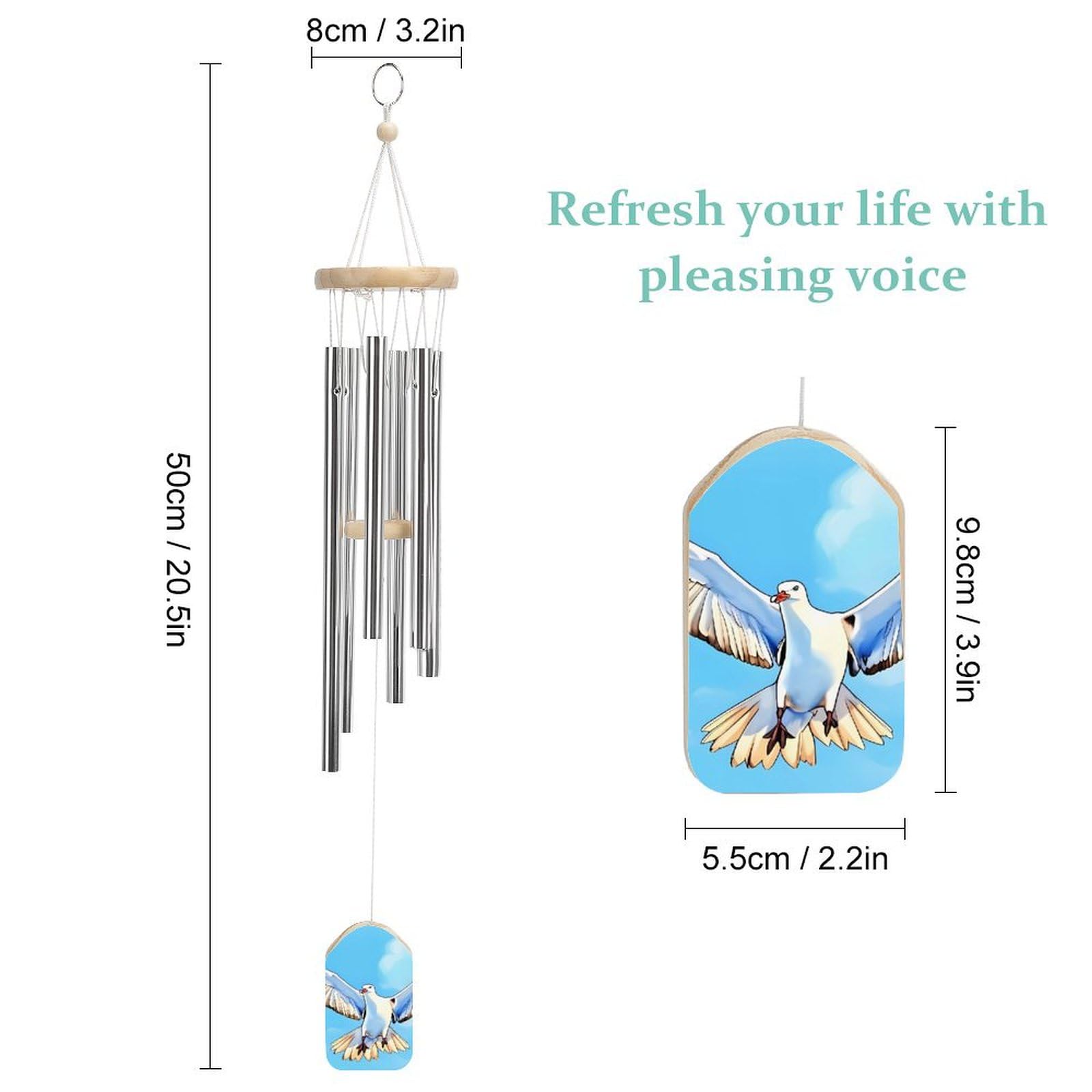 Outdoor Wind Chimes, Seagulls in Flight Printed Wind Chimes,Simple Wind Chimes,Curtain Wind Chimes for Home Decoration