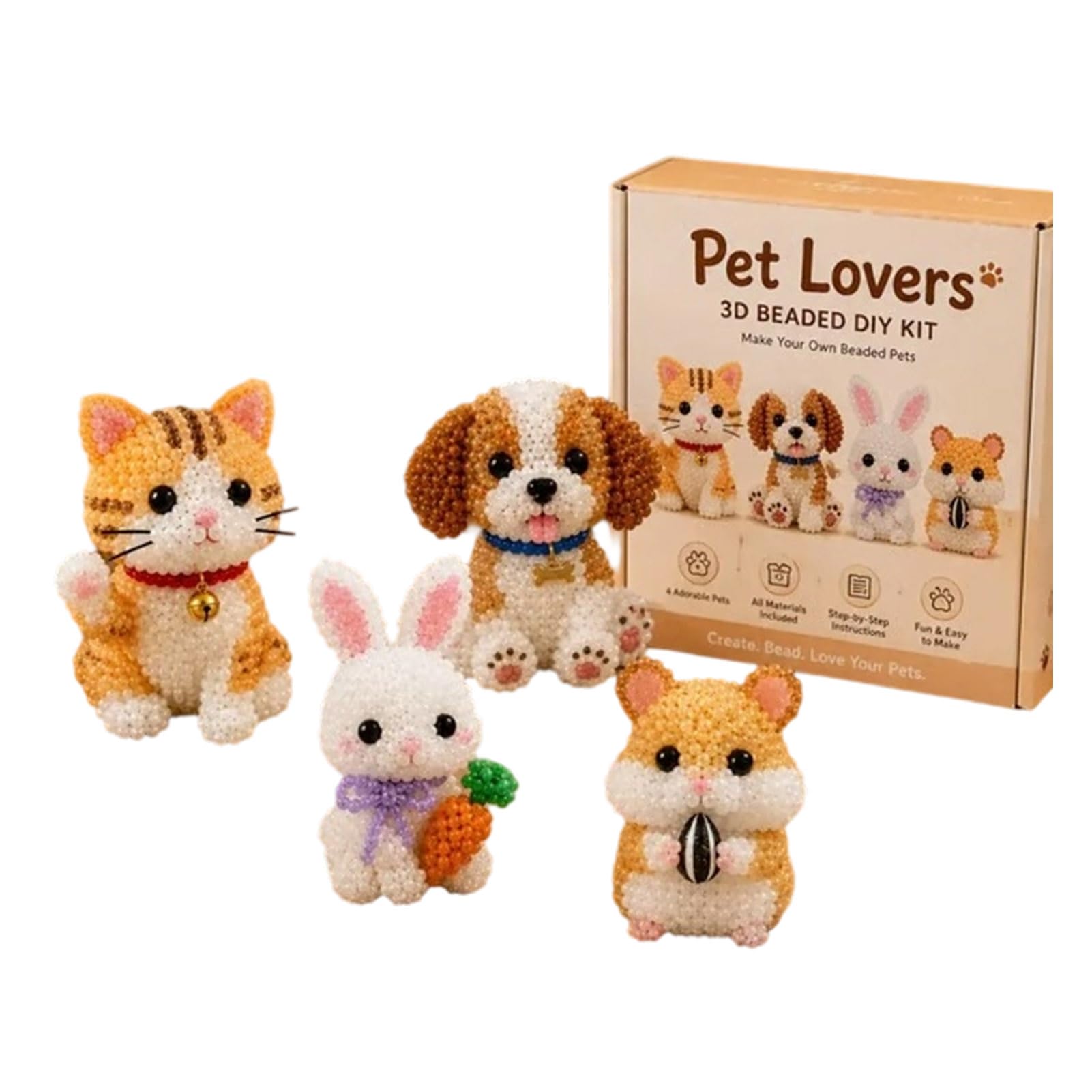 anwhriet 3D Beaded Animal Kit – Tiny 3D Beaded Animal DIY Set, Mini Animals Beading Kit for Adults Teens, Handmade Bead Embroidery Kits with Instructions F
