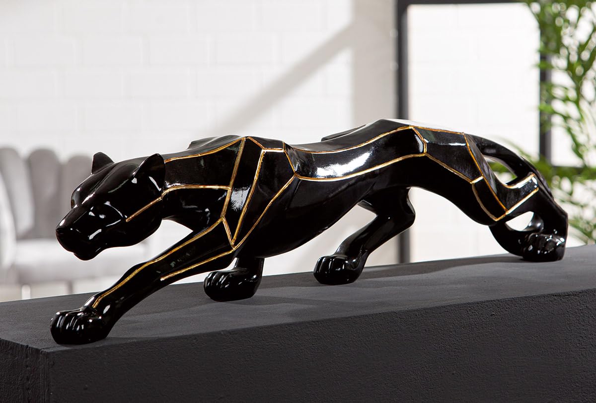 GILDE Cheetah Resin Figurine, Shiny Metallic Look, Black, 15 x 75 x 12 cm