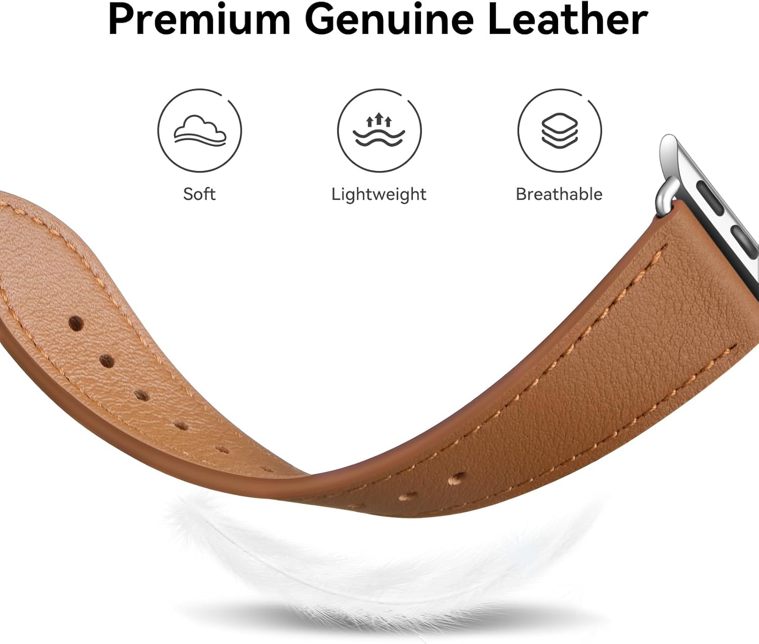 Bestig Leather Bands Compatible with Apple Watch Band 38mm 40mm 41mm 42mm(Series 10 11) for Women Men, Wristband Strap for iWatch SE3/2/1&Series 9 8 7 6 5 4 3 2 1(Brown+Silver) - Image 3