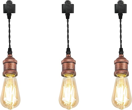 Kiven Colgantes de iluminación de riel tipo H, luces colgantes industriales de pista H con cuerda de tejido negro de 7 pulgadas de longitud, paquete