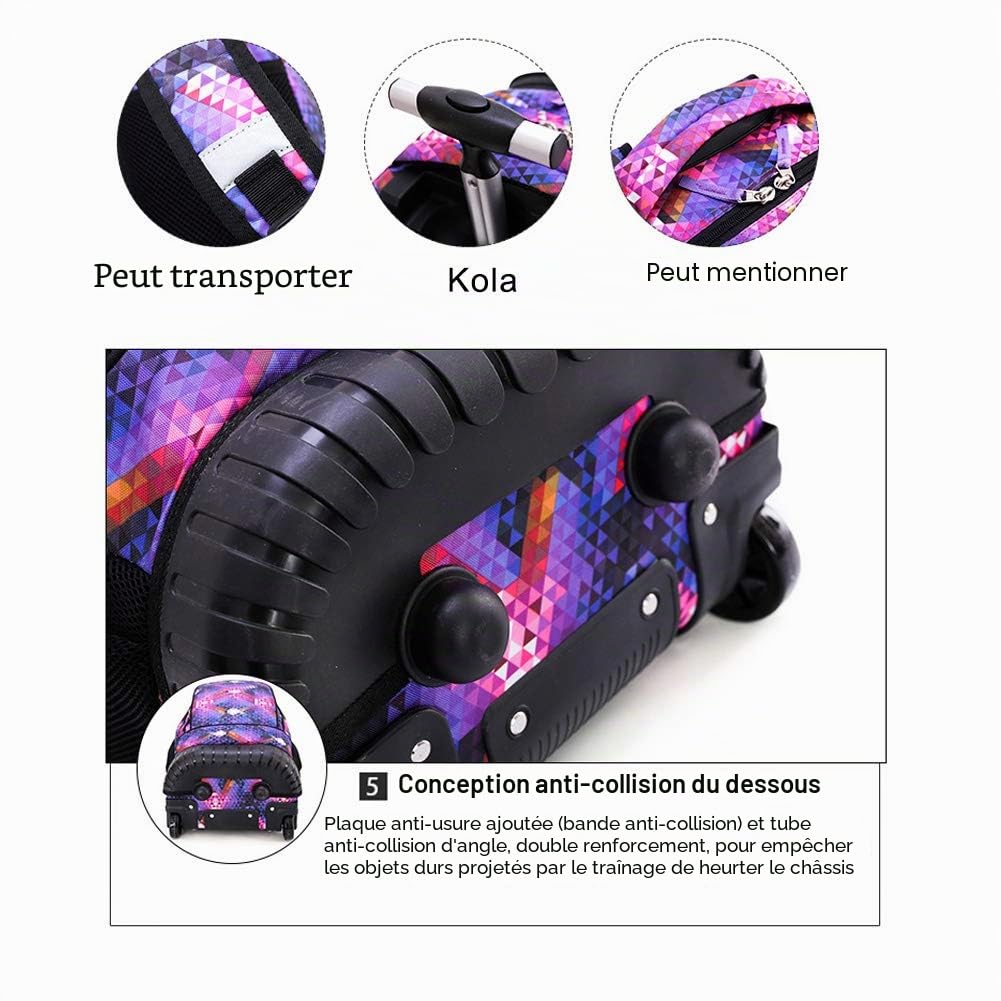 Cartable à Roulettes Backpack École pour Les Garçons et Les Filles Sac à Dos Roulant Bagages Enfants Sac De Voyage